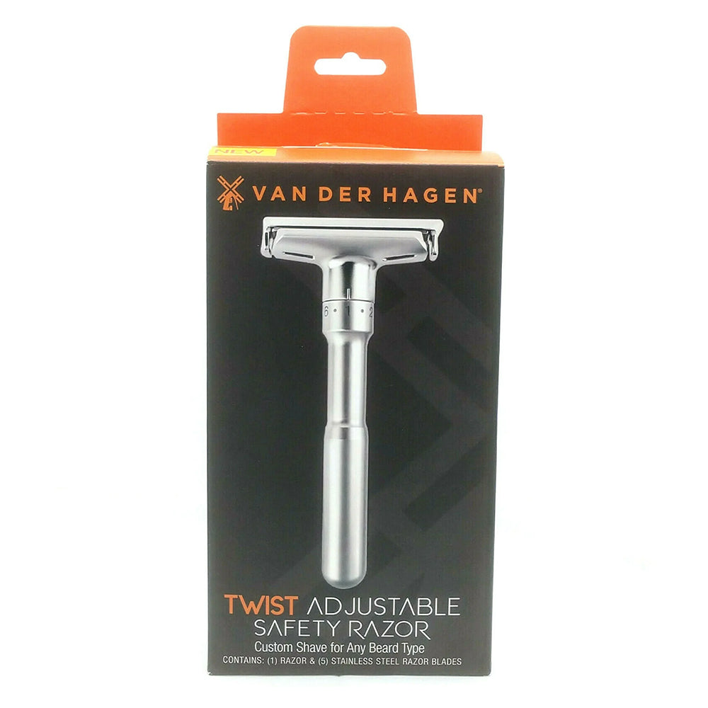 Van Der Hagen Unisex Twist Adjustable Razor Siver 5 Blades and Shave Butter sample 1Kit